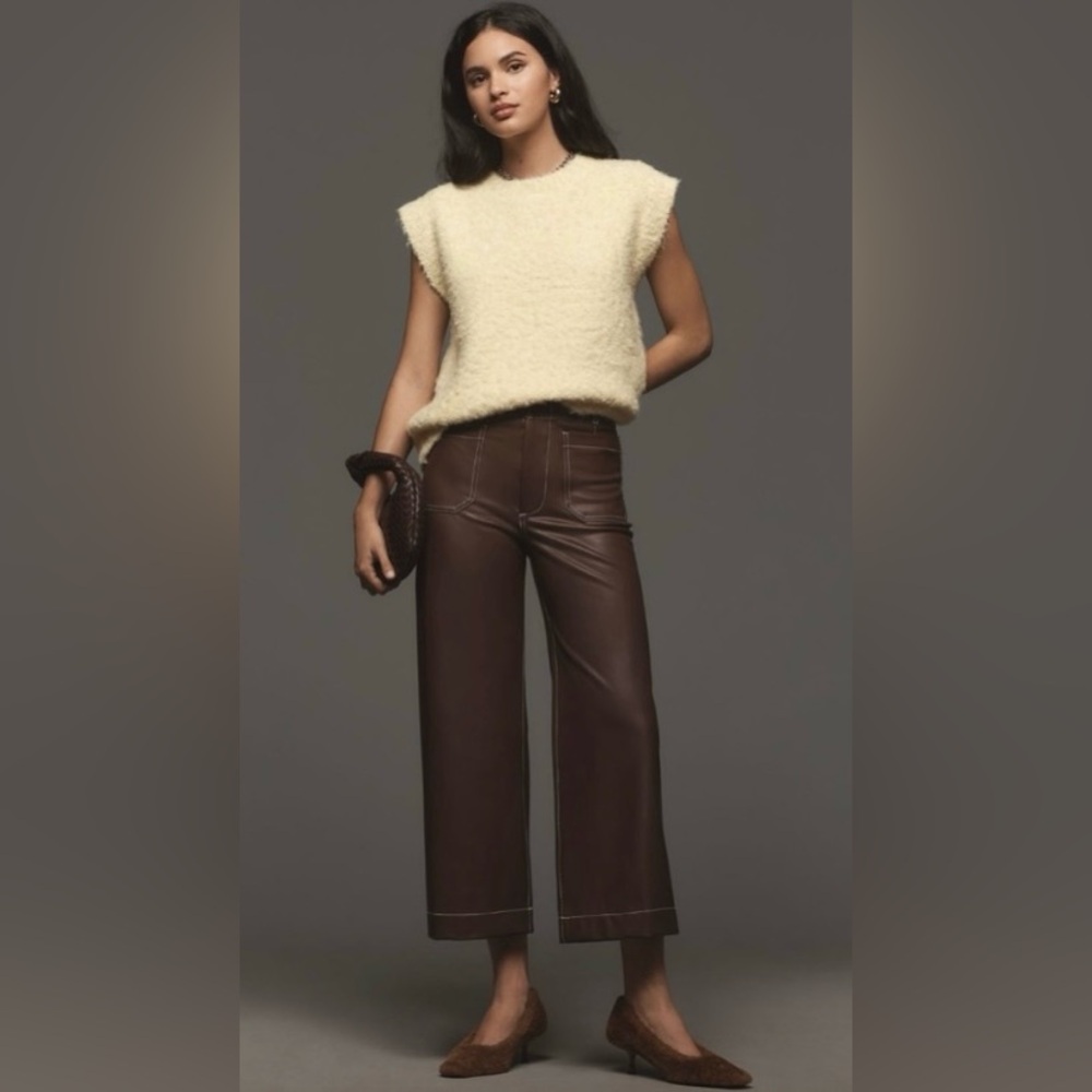 NWT! MAEVE Colette Faux-Leather Top-Stitch Crop
Wide-Leg Pants in Chocolate